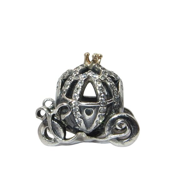 Pandora Disney Cinderella Pumpkin Coach 14k Gold CZ & SS .925 Charm 791573CZ - Picture 3 of 9